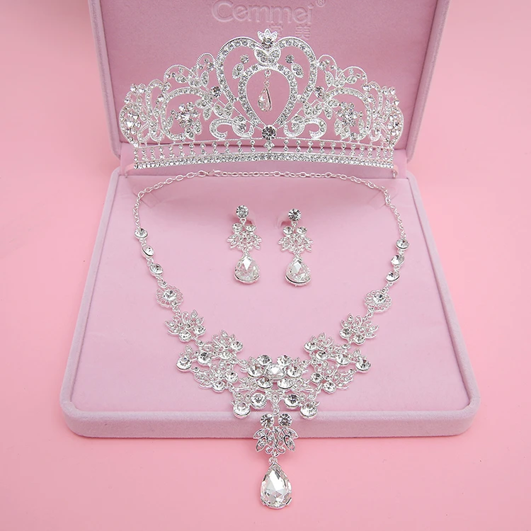 

Novo luxo bijoux rhinestone crown brincos colar de joias conjuntos de joias mulheres partido jantar de casamento