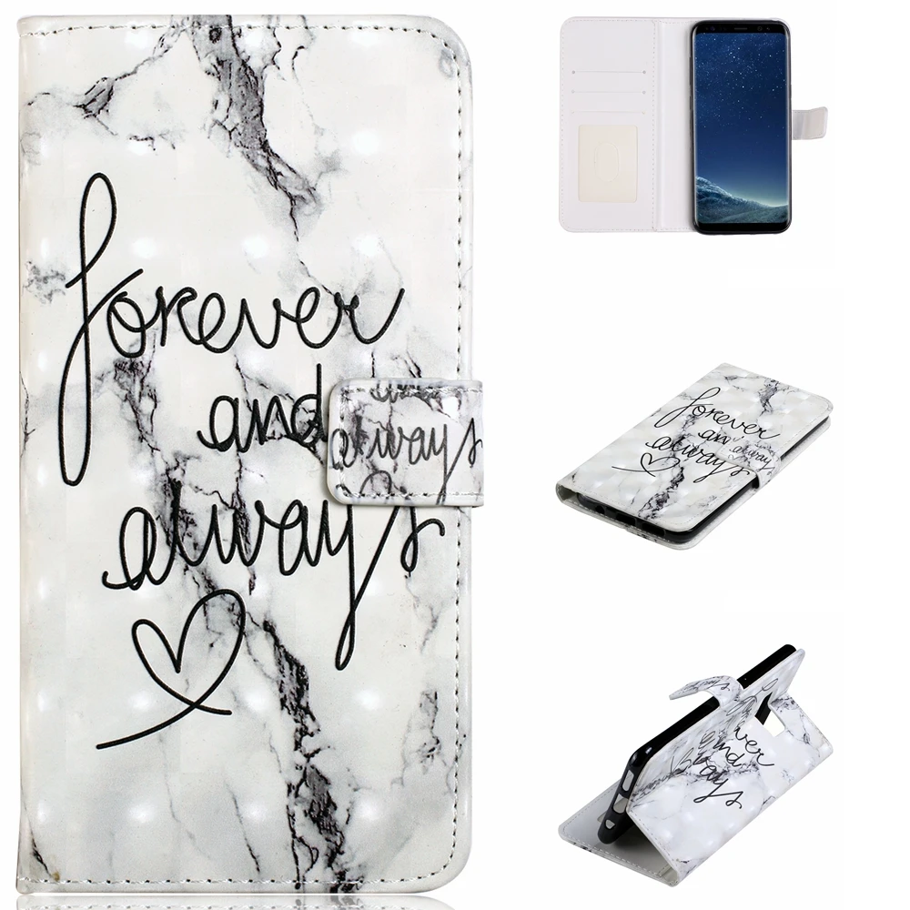 

For Samsung Galaxy S6 S7 Edge S8 S9 S10 Lite Plus WordArt Fashion Marble Wallet Leather Case Flip Stand Mobile Phone Bag