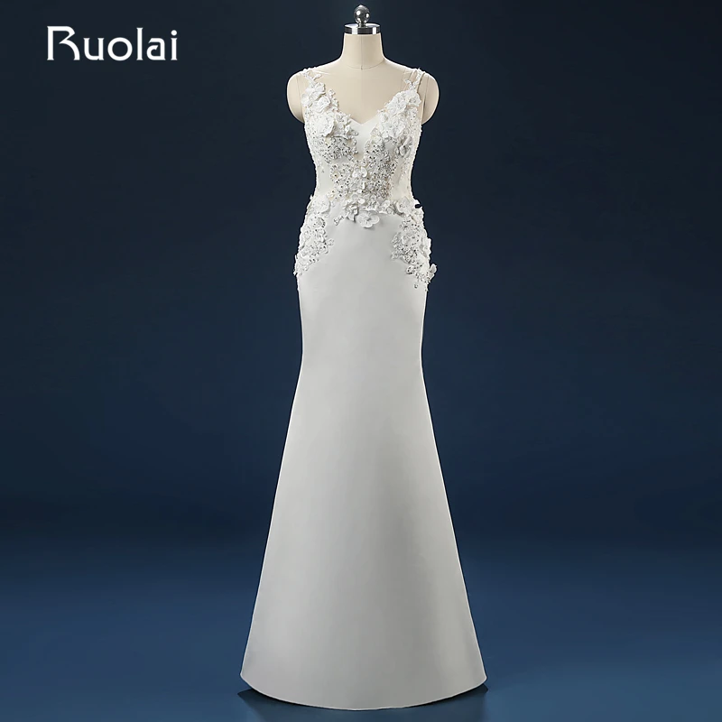 Elegant 2016 Real Picture Scoop Handmade Flowers Appliqued Sequins font b Wedding b font Dresses Floor