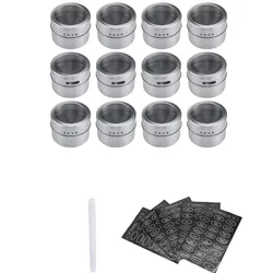 Magnetic Stainless Steel Spice Jar Set with Labels and Chalkboard Pen (12 pcs)