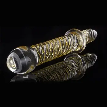 Double Ended Headed Pyrex Glass Dildo Crystal Fake Penis Anal Butt Plug Female Male Adult Masturbation Sex Toy for Women Men Gay 5