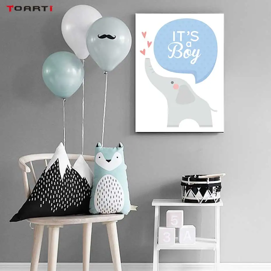 Cartoon Animals Elephant Prints Posters Baby Funny Quotes Canvas Painting On The Wall Kids Nursery Bedroom Art Picture Home Deco (3)