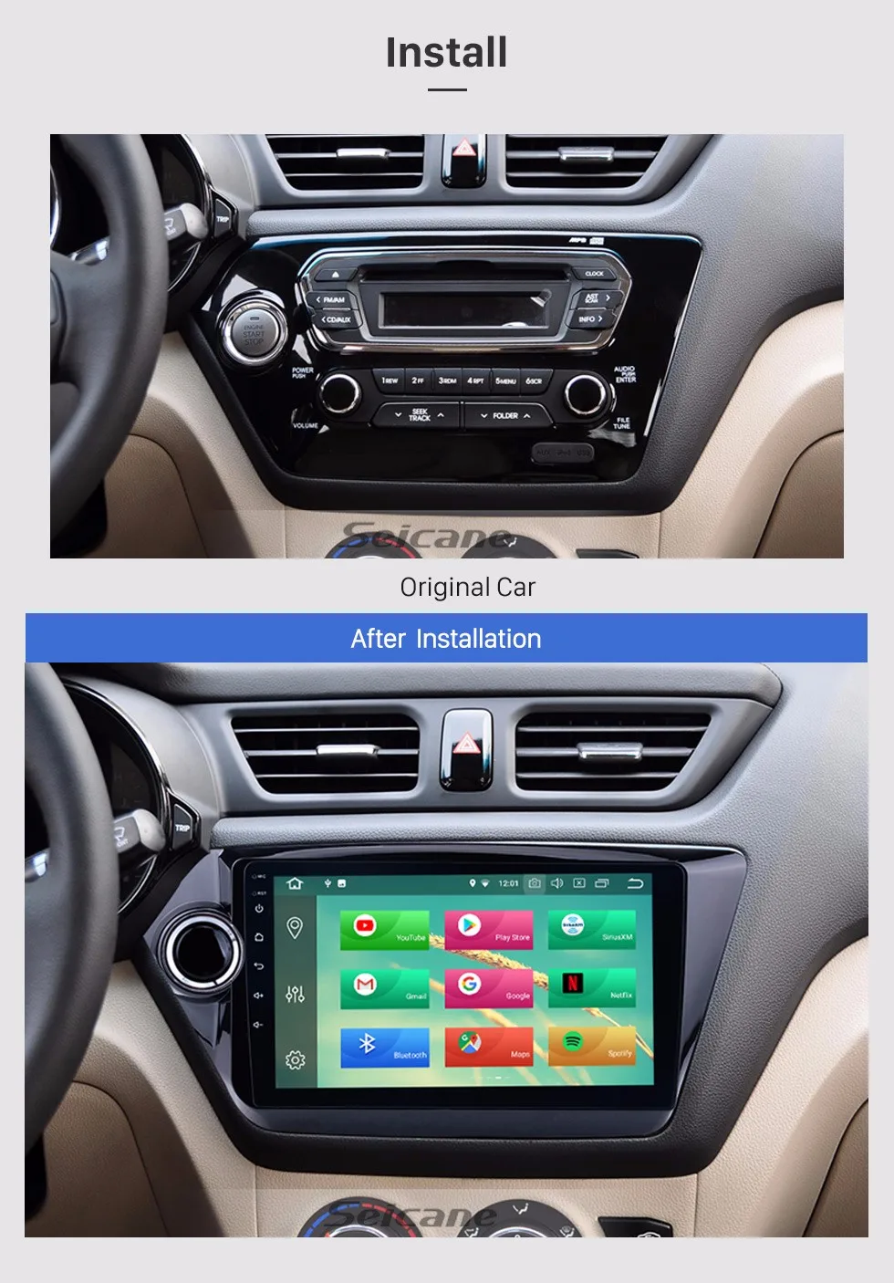 Clearance Seicane Car Radio For 2012 2013-2015 KIA K2 RIO Android 9.0 9 Inch 1din HD Touchscreen GPS Multimedia Player Support Bluetooth 4