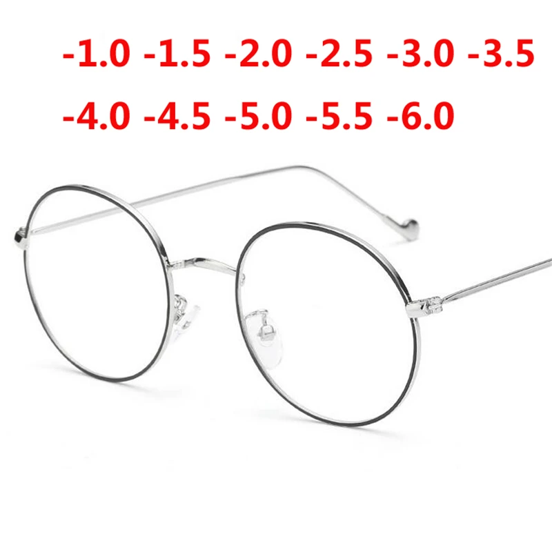 

1.56 Aspheric Women's Round Metal Glasses Frame With Degree Fashion Ultralight Finished Myopia Glasses -1.0 -1.5 -2.0 To -6.0