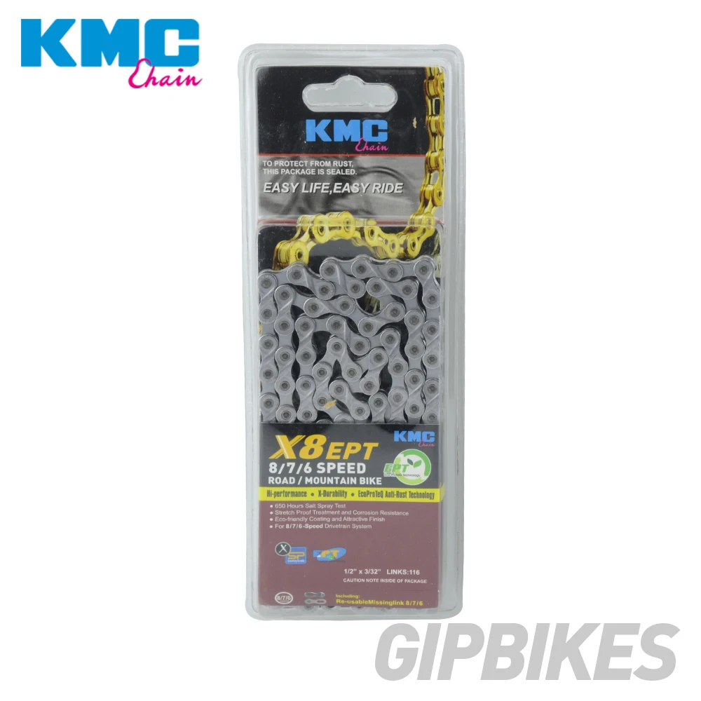 Цепь KMC X8 X9 X10 X10 EPT X9L X10L X11LBike 9S 10S 11S Gold для MTB/шоссейного велосипеда fo Shimano/SRAM 8 9 10 11 speed 116L/цепной велосипед