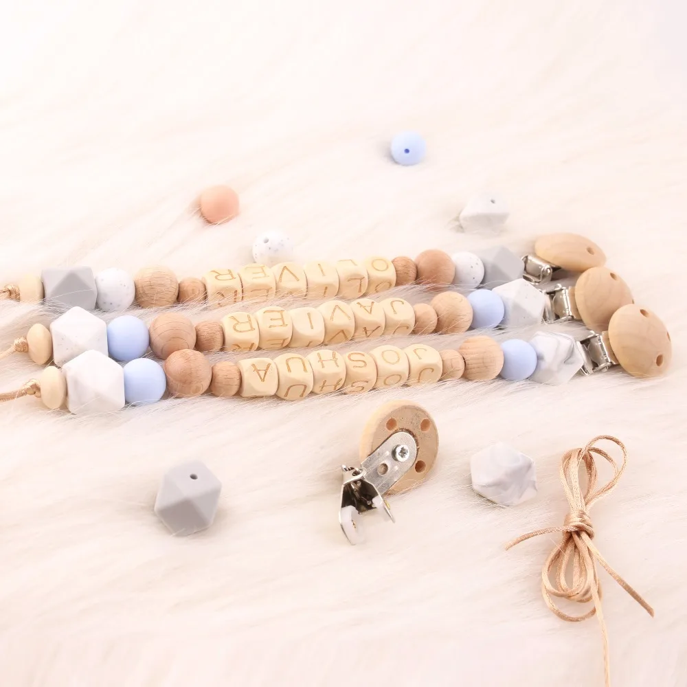 1PC Pacifier Chain Silicone Koala Crown Wooden Beads Binky Clip Customized Baby Name Baby Gifts DIY Baby Pacifier Clip Teether