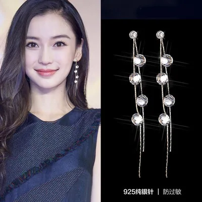 tassel CZ earrings 925 silver post Hypoallergenic fadeless alloy fashion jewelry stud earrings for women girl gift