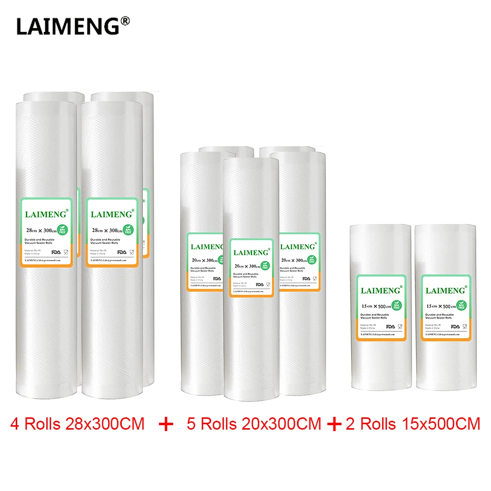 

Vacuum Packer Storage Bags 11 Rolls/lot Food Grade Vacuum Sealer Bag For Food Preservation Packing Long Keeping 15+20+28cm R202R