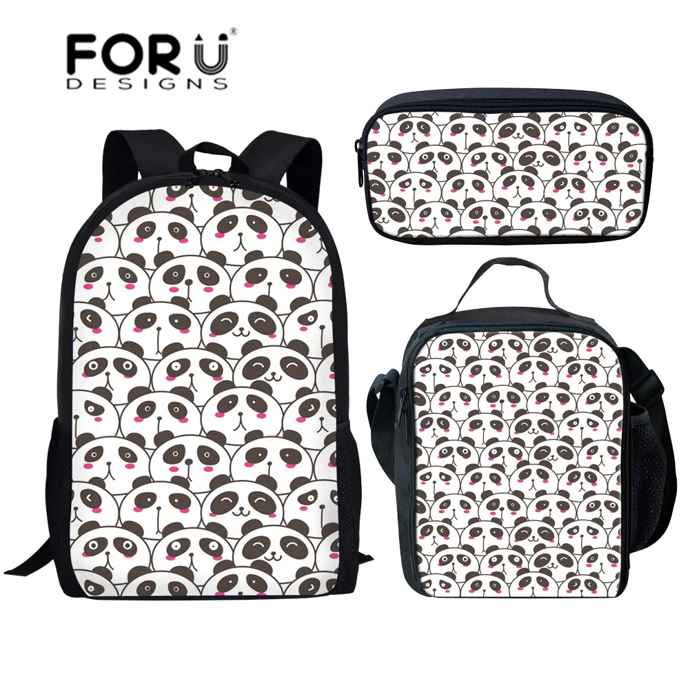 #*Cheap FORUDESIGNS Cute Panda Printing School Bags Set for Kids Animal School Backpack Children 3pcs set Primary Bookbag Girls Mochila