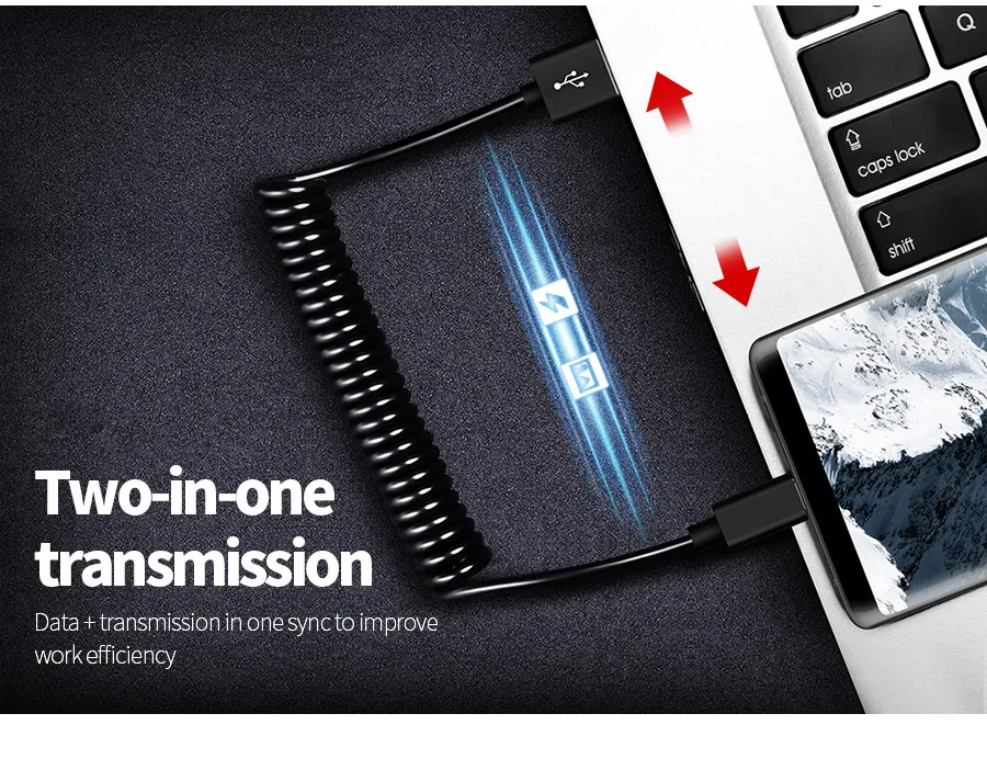 

Egeedigi Spring USB Type C Cable idea for Car Styling Storage Flexible 2.4A Charging Cable USB C for xiaomi mi 8 Type-C Device