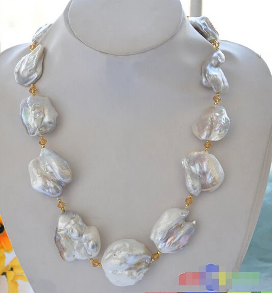 

Wholesale FREE SHIPPING >>> HUGE nature baroque white KESHI REBORN PEARL citrine NECKLACE 23inch