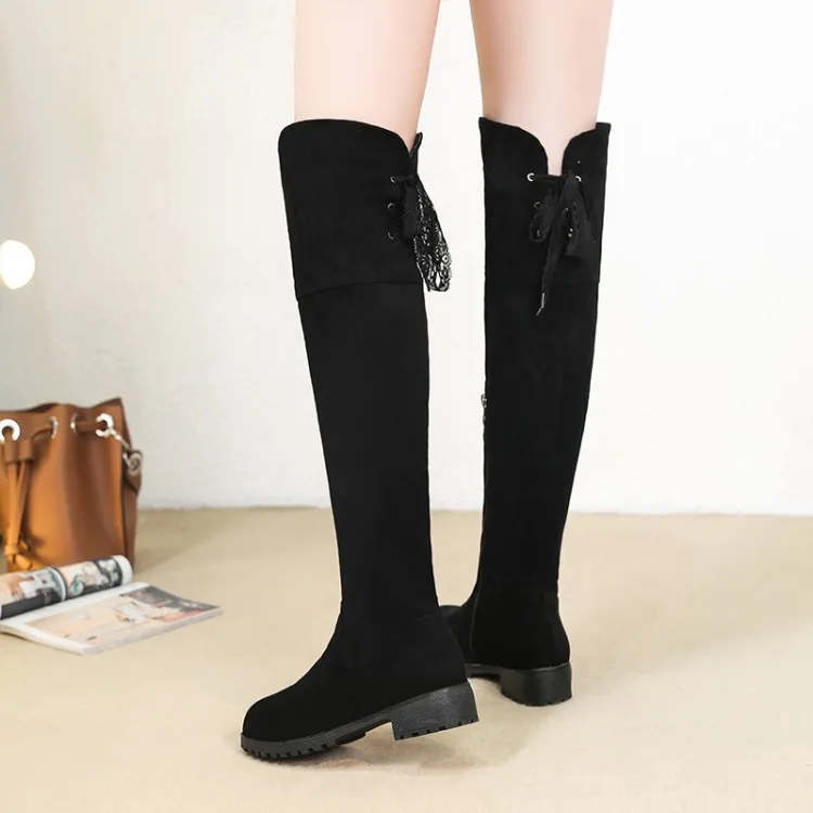 

Big Size 11 12 13 14 15 16 17 Low heel lace-up boots - low square - heeled boots in autumn and winter