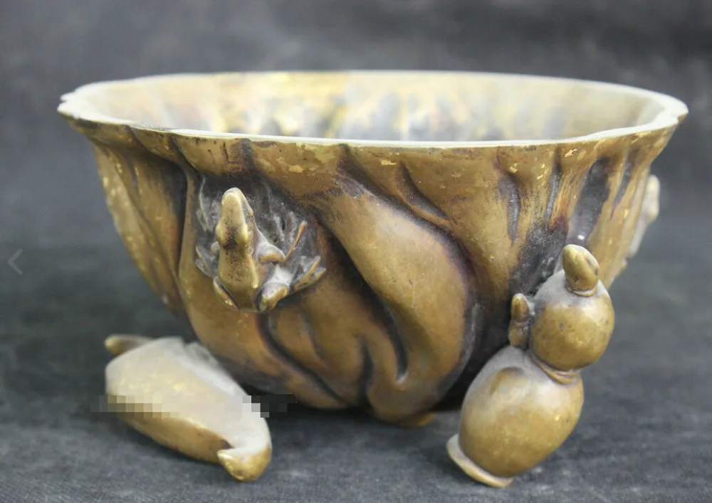 

Old Ancient Chinese Folk antique Copper adorn Gold statue Frog incense burner