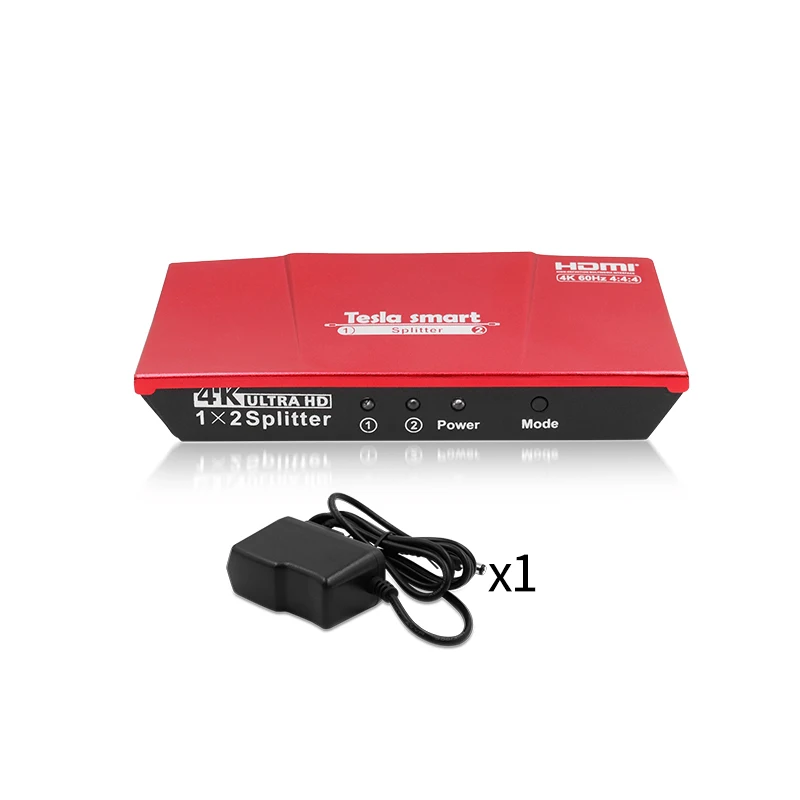 Тесла smart 1 pc 2 разделитель монитора HDMI Splitter 1x2 с Мощность адаптер HDMI HDTV DVD PS3 Xbox красный Поддержка HDMI 4K @ 60Hz