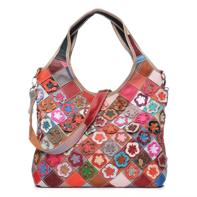 Женские модные роскошные сумки из натуральной яловой кожи, кожаные сумки с украшением в виде цветов, сумка-тоут, Bolsa Couro Bolso Femininos - Цвет: K649 colorful