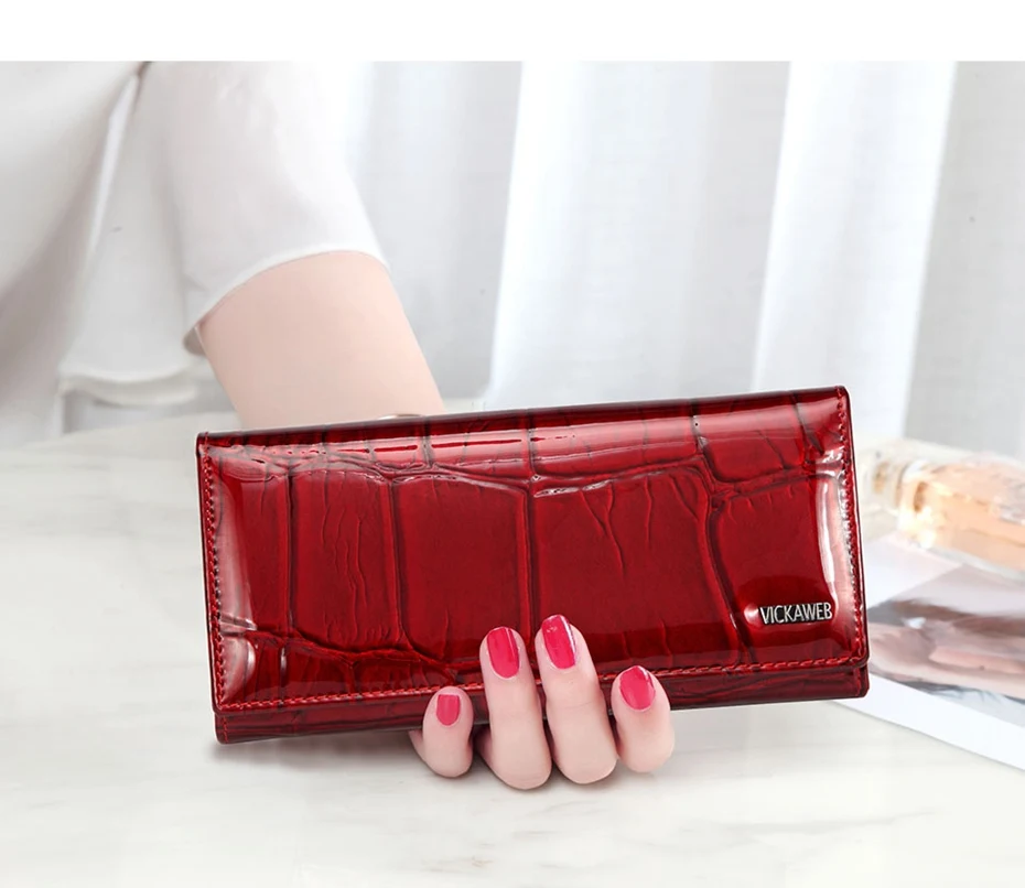 VICKAWEB Magnetic Hasp Wallet Women Genuine Leather Wallet Female Fashion Women Wallets Long Womens Wallets and Lady Coin Purses-VK1777-010