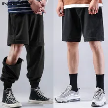 INCERUN для мужчин эластичный пояс галстук молния сплошной цвет два износа рабочие шорты свободные прямые спортивные луч ноги повседневные брюки 5XL
