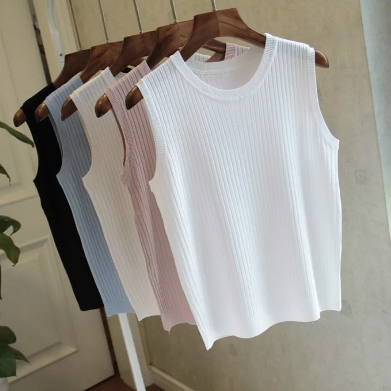 

GreMilSo Summer Vest Sexy Women Summer Camisole Knitted Sleeveless Backless Criss Cross Lace-up O-neck Vest Slim Tank Tops