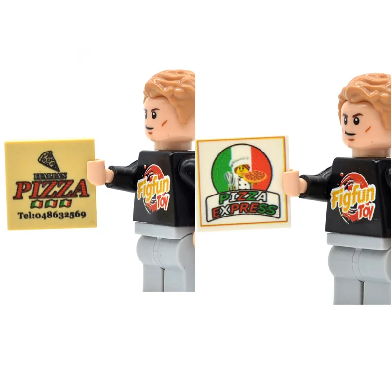 

10pcs/lot Pizza Box Printed Bricks Tiles 2*2 MOC City Kitchen Parts Building Blocks Toys for Children