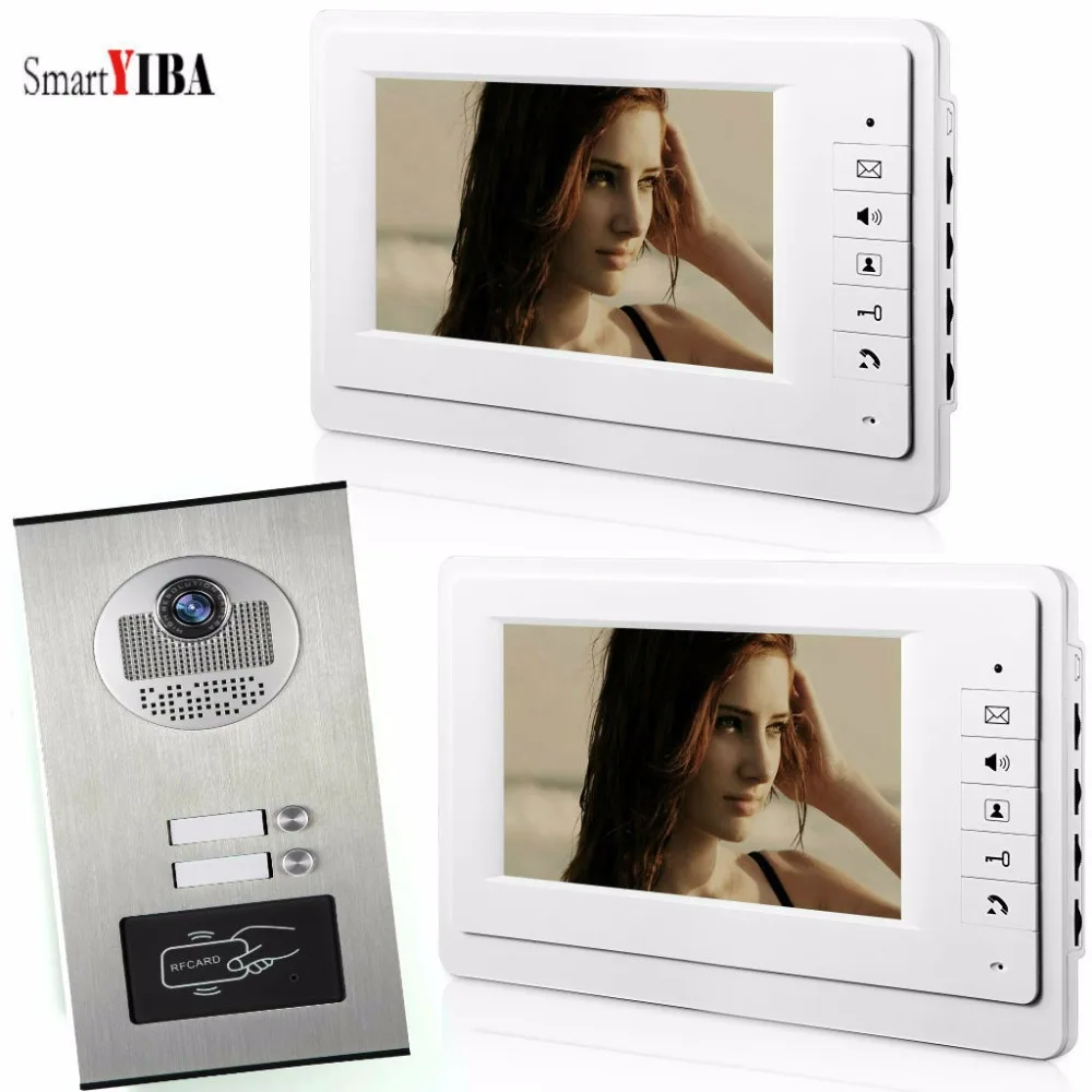 SmartYIBA 7'' RFID 2Units Apartments Home Intercom LCD Color Screen for House/Flat +IR Night Vision Camera