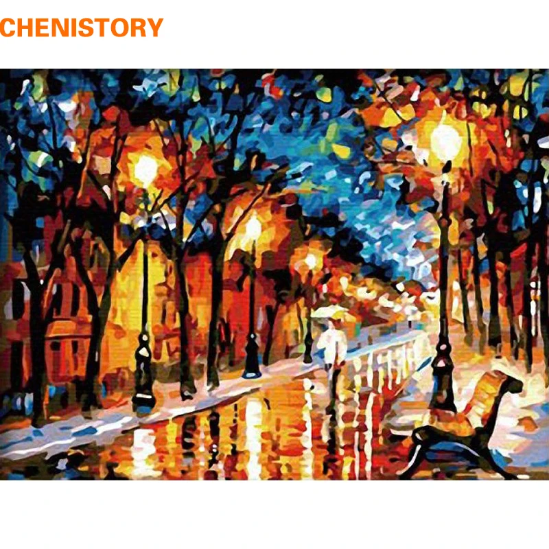 

CHENISTORY Unframed Walk In Rain DIY Digital Painting By Number Drawing Color Painting Unique Gift For Home Art Decor