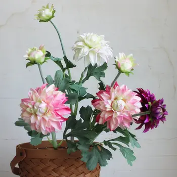 

Luxury Real touch latex Dahlia flower branch Artificial flowers for wedding fall decoration mariage flores artificiales fleur