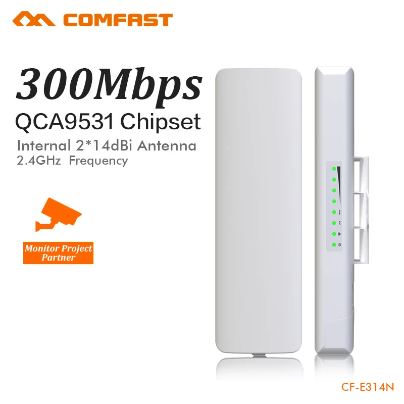 COMFAST 300 Мбит/с Открытый CPE 2. 4G Wi-Fi точка доступа беспроводной мост 1-3 км Диапазон удлинитель сре маршрутизатор для ip-камеры CF-E314N