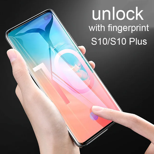 

50pcs DHL Fingerprint Unlock Tempered Glass For Samsung Galaxy S10 Plus S10 Protective Glass Screen Protector Film No Retail Box