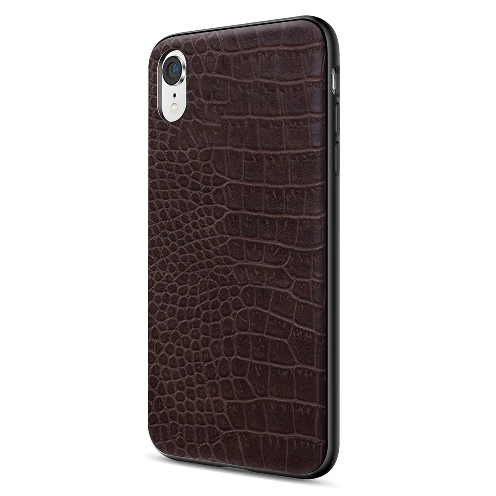 Foaber Бизнес телефона чехол для iPhone X Xs Max Xr 7 8 плюс Мода Крокодил роскошный искусственная кожа Обложка для iPhone 8 Plus - Цвет: Brown