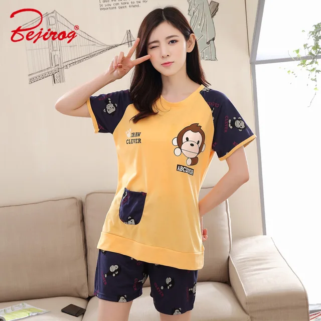 bejirog plus size pajamas set for women cotton sleepwear monkey womens plus size pajamas