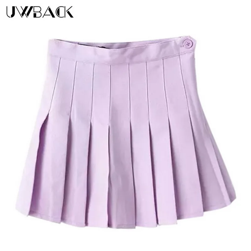 Uwback 8 цветов плиссированная юбка Для женщин Высокая талия юбка трапециевидной формы летние женские пикантные Saia Детская безопасность Брюки для девочек мини-юбка, eb170 - Цвет: Фиолетовый