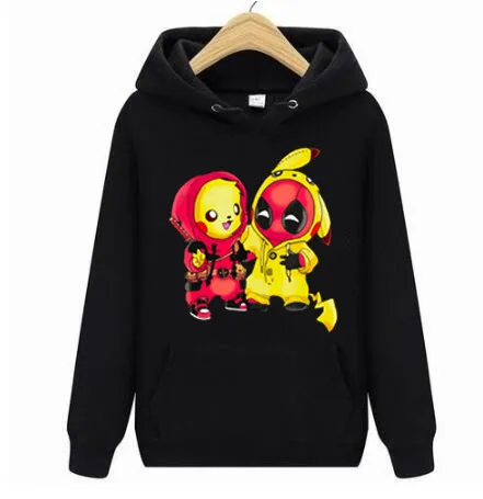 

free shipping 2019 new Top Quality cotton Cartoon Deadpool and Pikachu Funny HOODIES Black Size XS-4XL mens HOODIES