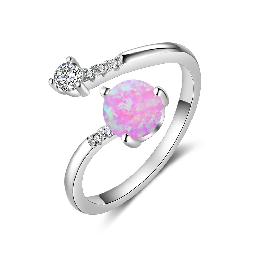 Элегантное 925 пробы Серебряное регулируемое кольцо, кольца с голубым розовым белым опалом для женщин, женские свадебные украшения(RI103749 - Цвет основного камня: Розовый