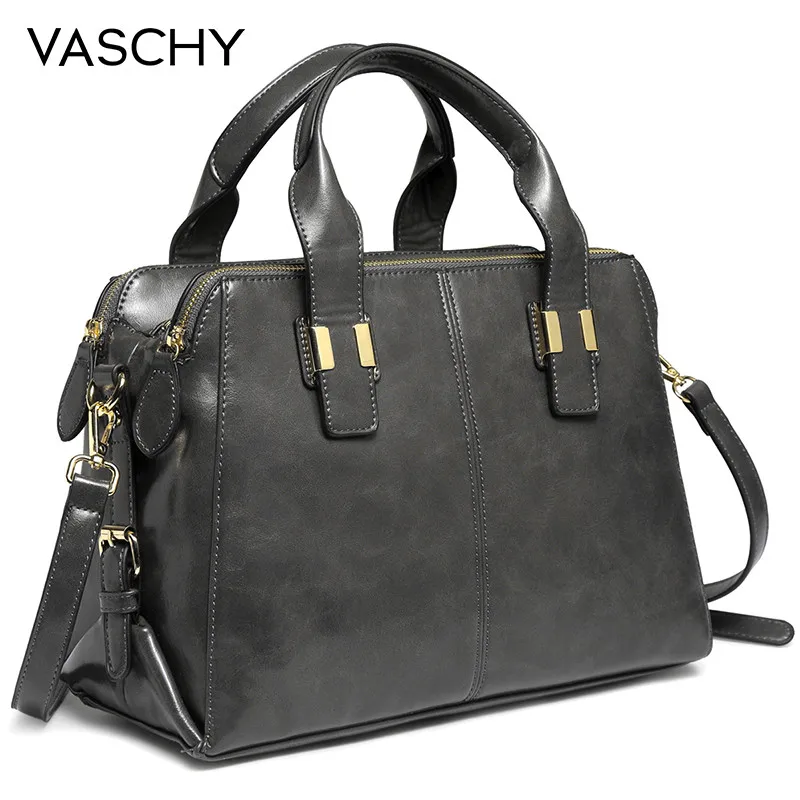 VASCHY Patent Leather Satchel Bag for Women Fashion Top Handle Handbag Work Tote Purse with Triple Compartments Briefcase