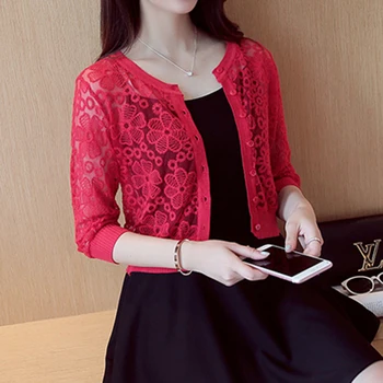 

Summer women's new smock knitted cardigan, sunscreen high waist air tunic, hollow lace outer gauze small shawl