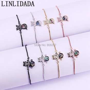 

10Pcs Fashion New Micro Pave Cubic Zirconia Abalone Shell Boy and Girl Connector Bracelet for Women