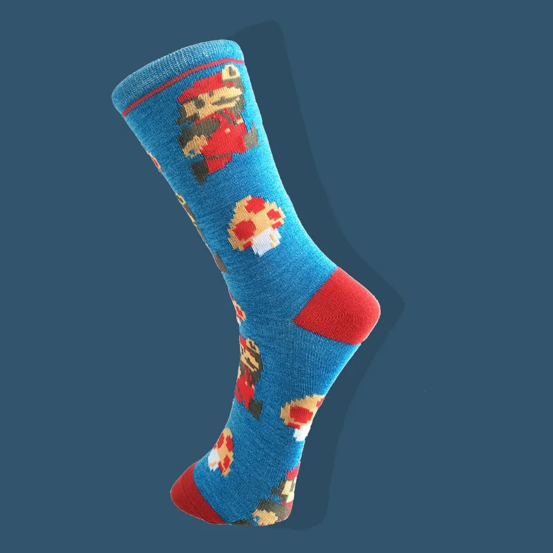 Модные мужские носки с героями мультфильмов; забавные хлопковые короткие носки с изображением грибов Супер Марио; стиль Харадзюку - Цвет: Blue Mario