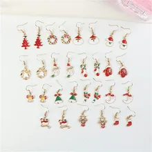 Cute Christmas Santa Claus Socks Trees Bells Gloves Snowman Woman Girls Hook Dangle Drop Earrings Fashion Jewelry-LAF santa claus enamel christmas dangle earrings