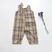 Стильный комбинезон в клетку для девочек, хлопковые осенние модные штаны для девочек 2-7 лет