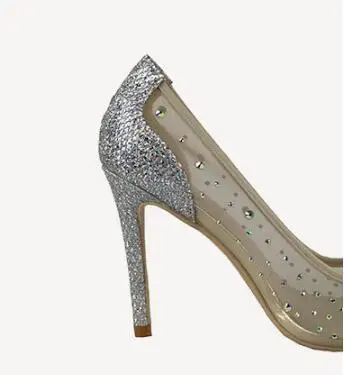 Шикарные элегантные женские яркие стразы на сетчатой основе с острым носком вечерние туфли на высоком каблуке кристаллическая сетка платье телесного цвета обувь настоящая фотография