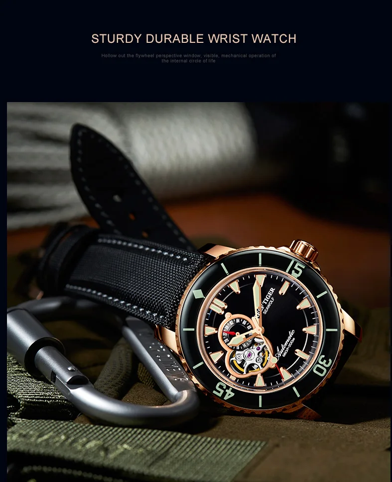 Риф Тигр/RT роскошные часы для дайвинга для мужчин автоматические розовое золото Тон синий часы нейлоновый ремешок RGA3039