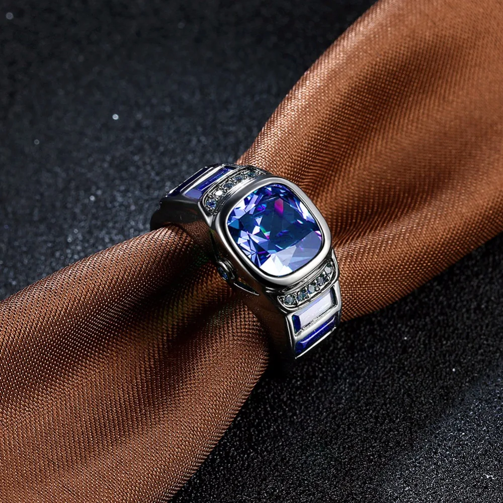 Luxurious Blue Square Cubic Zirconia Party Ring Accessorise Black Gun Color Rings For Womens Fashion Jewelry (JewelOra RI103311)