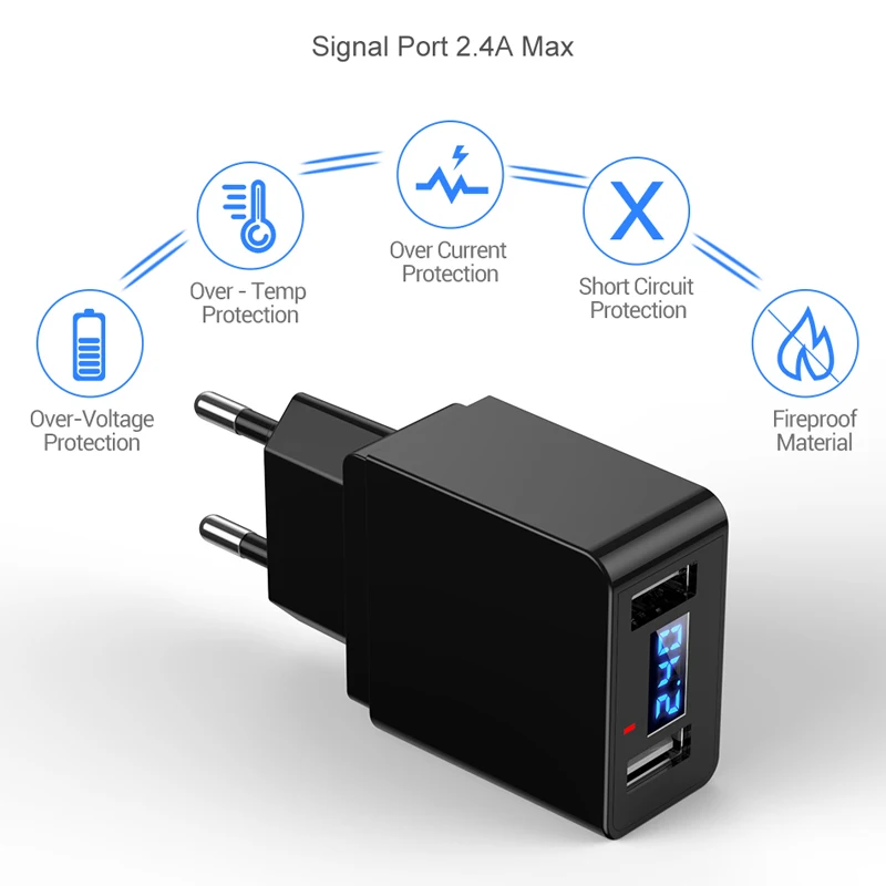 Универсальное дорожное настенное зарядное устройство для планшета 5 в 2,4 А светодиодный дисплей 2 USB быстрая зарядка зарядное устройство для мобильного телефона для iPad Xiaomi всех смартфонов