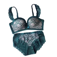 Кружевной беспроводной бесшовный бюстгальтер пуш-ап со съемными бретельками, бюстгальтер с подкладкой в форме ладони и трусики, комплект нижнего белья, женское нижнее белье