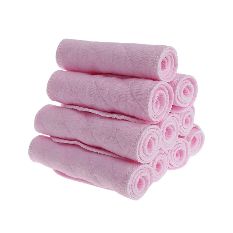 Новые 10 шт Многоразовые Детские хлопчатобумажные подгузники для новорожденных мягкий вкладыш в подгузник 3 слоя - Цвет: Розовый