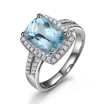 

AINUOSHI Light Blue Natural Topaz Ring Jewelry 925 Silver Engagement Ring 2.5 Carat Ring Fashion Jewelry