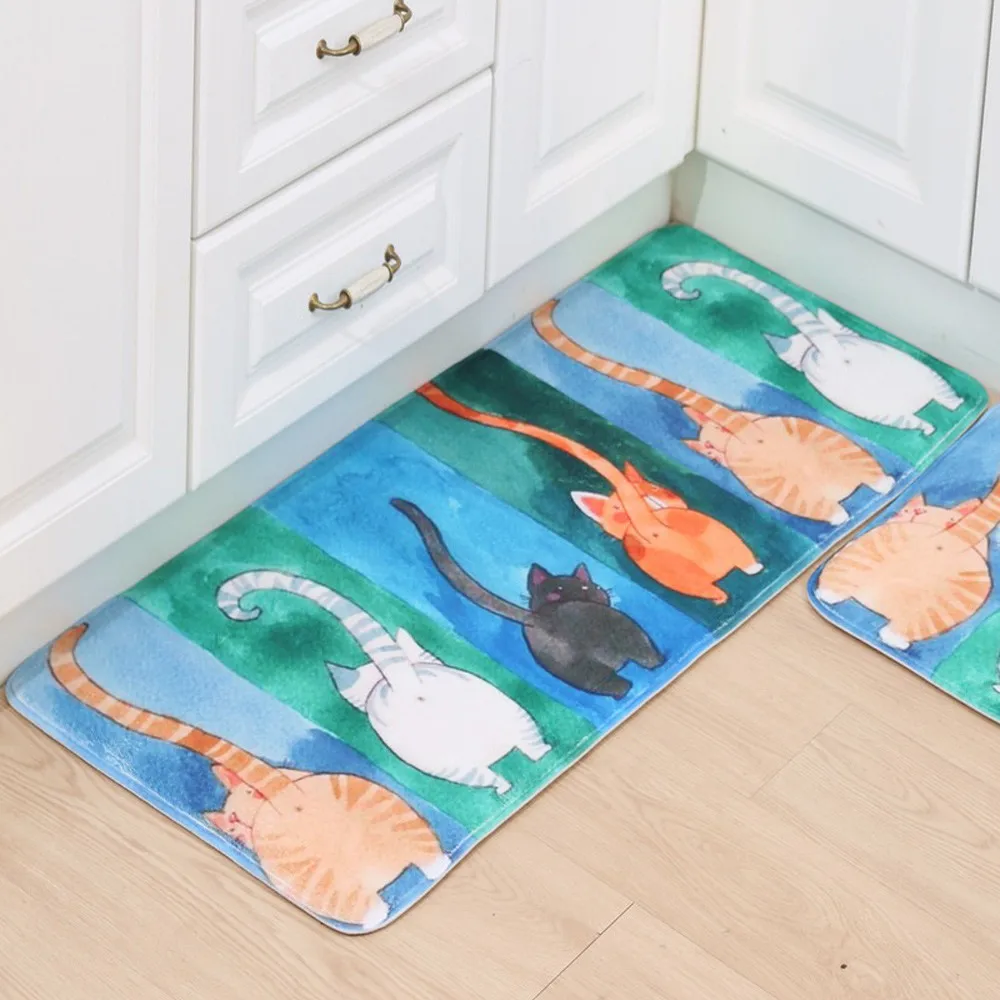 FS5 Pet Cat Printed Bathroom Kitchen Rugs Doormats Cat Carpet For