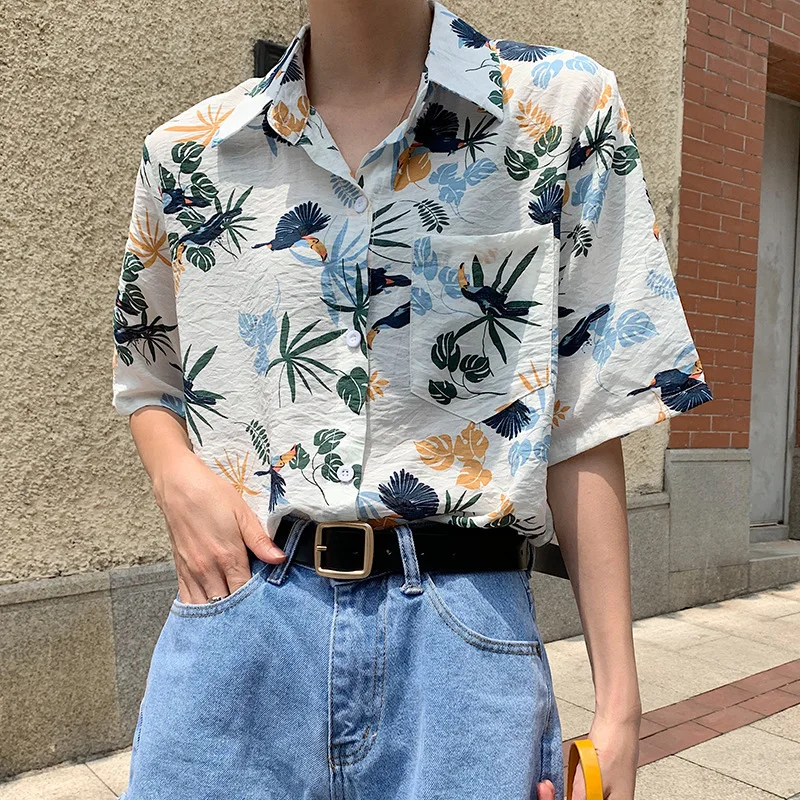 

Summer Blouses Shirts New 2019 Women Fashion Short Sleeve Floral Print Casual Loose Tops Shirts Blusas