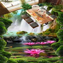 Beibehang пользовательские фото обои пол живопись наклейки водопады лотоса карп River Ванна Ванная комната Кухня 3D пол