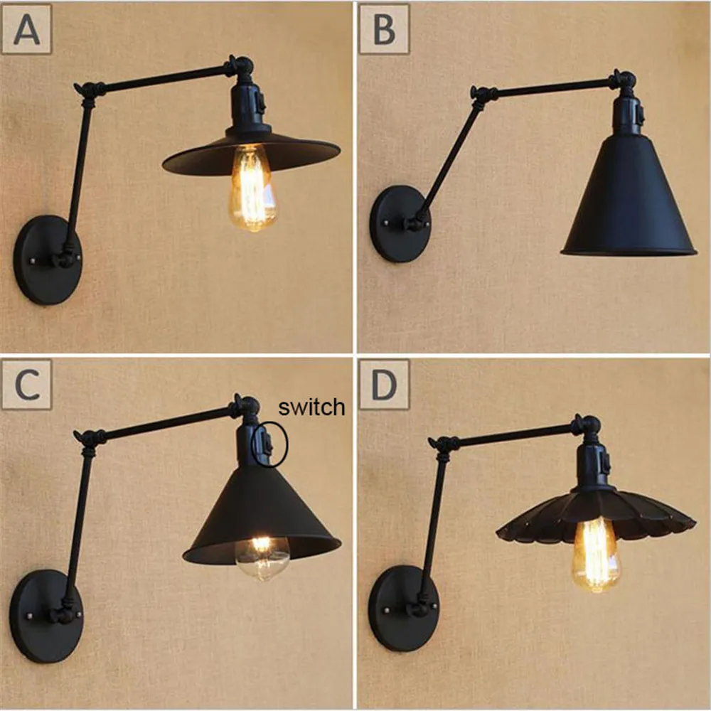 

Black 25cm+25cm Double Swing Arms Switch Wall Lights Lid Plate Unbrella Lotus Leaf Metal Shade Sconce Home Lamp Fixture Lighting